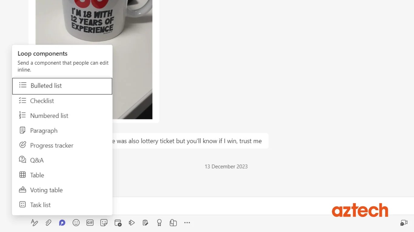 loop component in teams